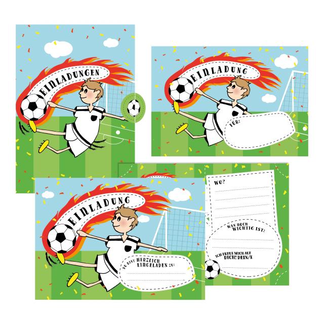 12 Einladungskarten Fußball zum Geburtstag für Jungs inkl. Umschläge