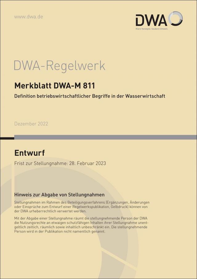 Merkblatt DWA-M 811 Definition betriebswirtschaftlicher Begriffe in der Wasserwirtschaft (Entwurf)