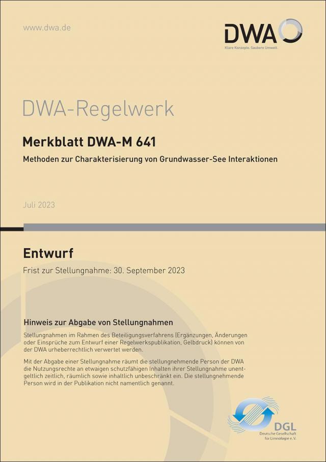 Merkblatt DWA-M 641 Methoden zur Charakterisierung von Grundwasser-See Interaktionen (Entwurf)