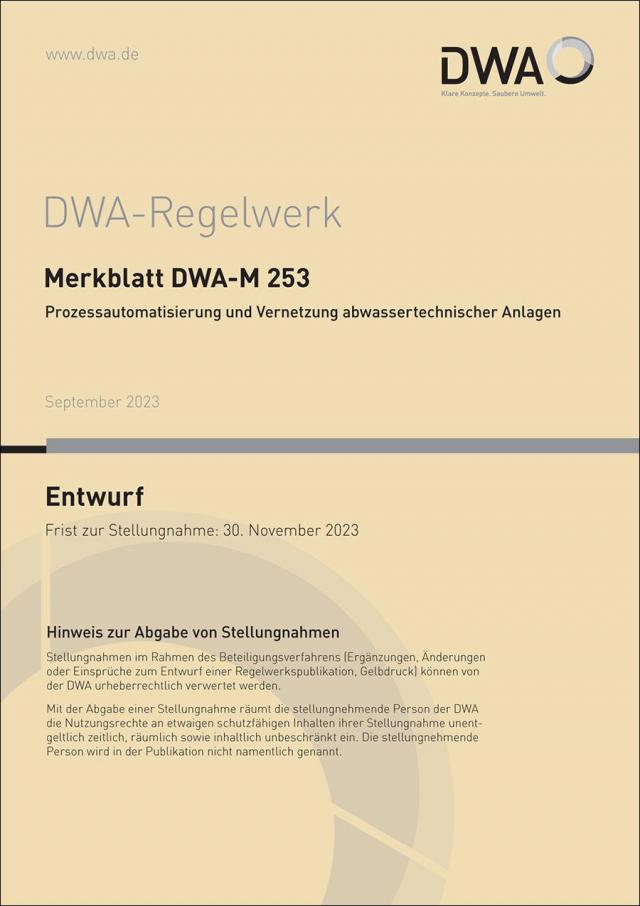 Merkblatt DWA-M 253 Prozessautomatisierung und Vernetzung abwassertechnischer Anlagen (Entwurf)