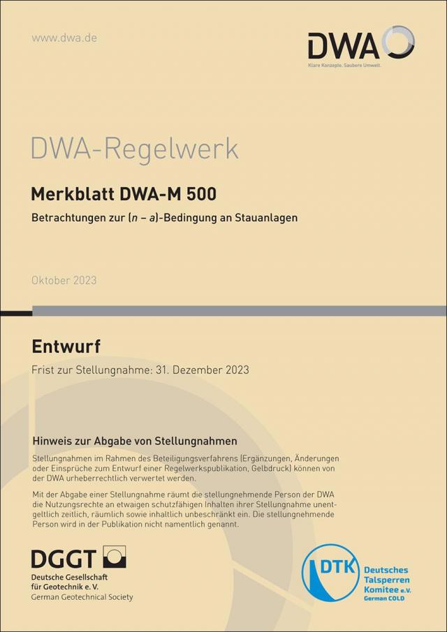 Merkblatt DWA-M 500 Betrachtungen zur (n – a)-Bedingung an Stauanlagen (Entwurf)