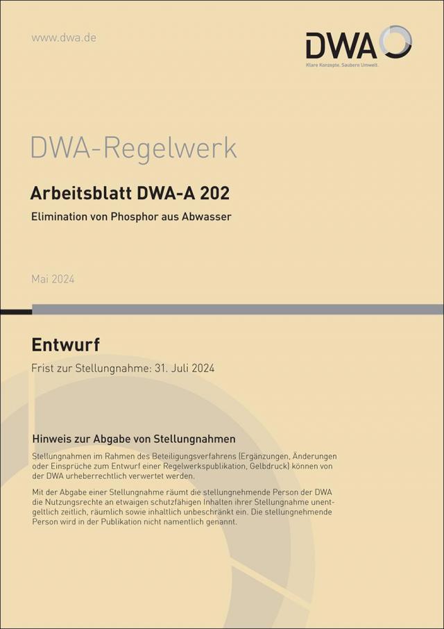 Arbeitsblatt DWA-A 202 Elimination von Phosphor aus Abwasser (Entwurf)