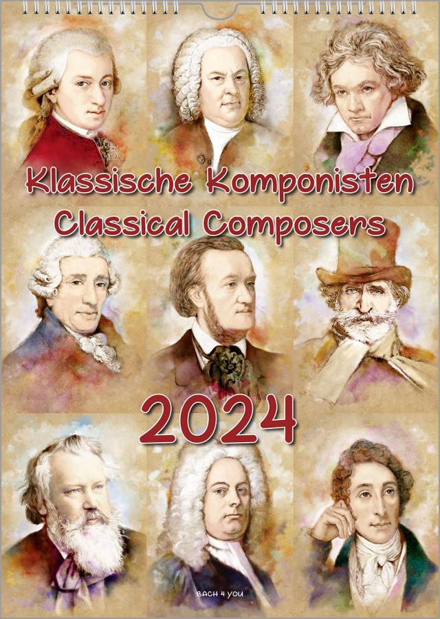 Komponisten-Kalender, ein Musik-Kalender 2024, DIN A3