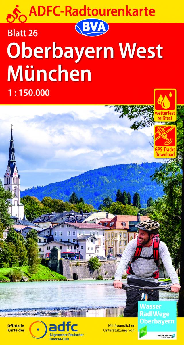 ADFC-Radtourenkarte 26 Oberbayern West München 1:150.000, reiß- und wetterfest, E-Bike geeignet, GPS-Tracks Download