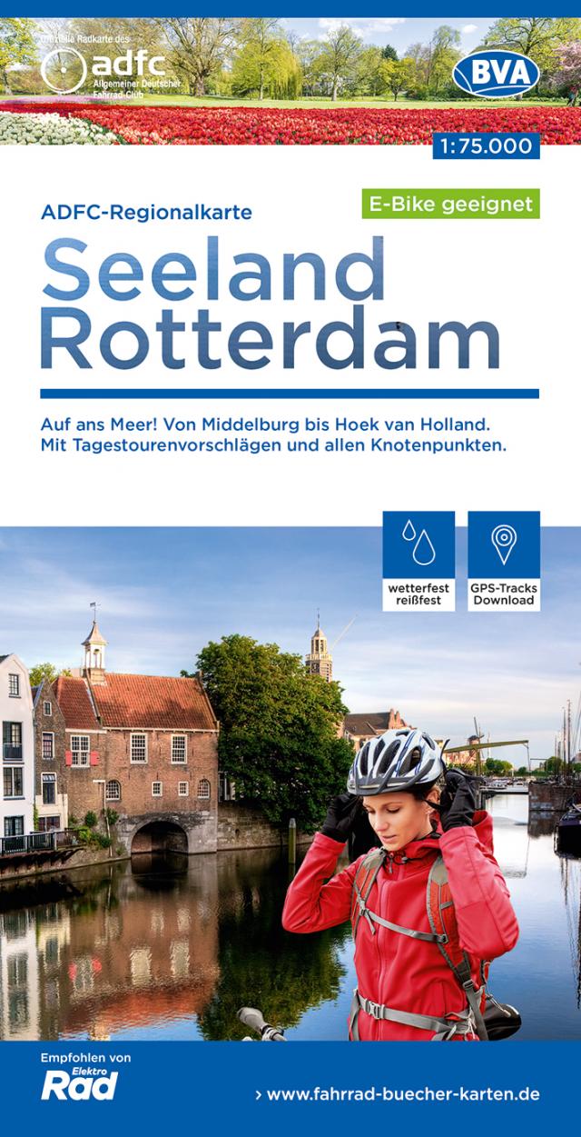 ADFC-Regionalkarte Seeland Rotterdam, 1:75.000, mit Tagestourenvorschlägen, reiß- und wetterfest, E-Bike-geeignet, mit Knotenpunkten, GPS-Tracks Download