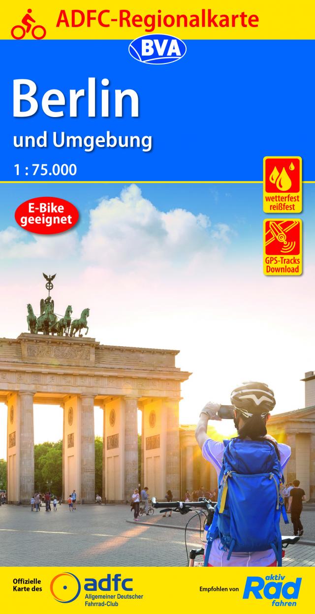 ADFC-Regionalkarte Berlin und Umgebung, 1:75.000, mit Tagestourenvorschlägen, reiß- und wetterfest, E-Bike-geeignet, mit Knotenpunkten, GPS-Tracks Download