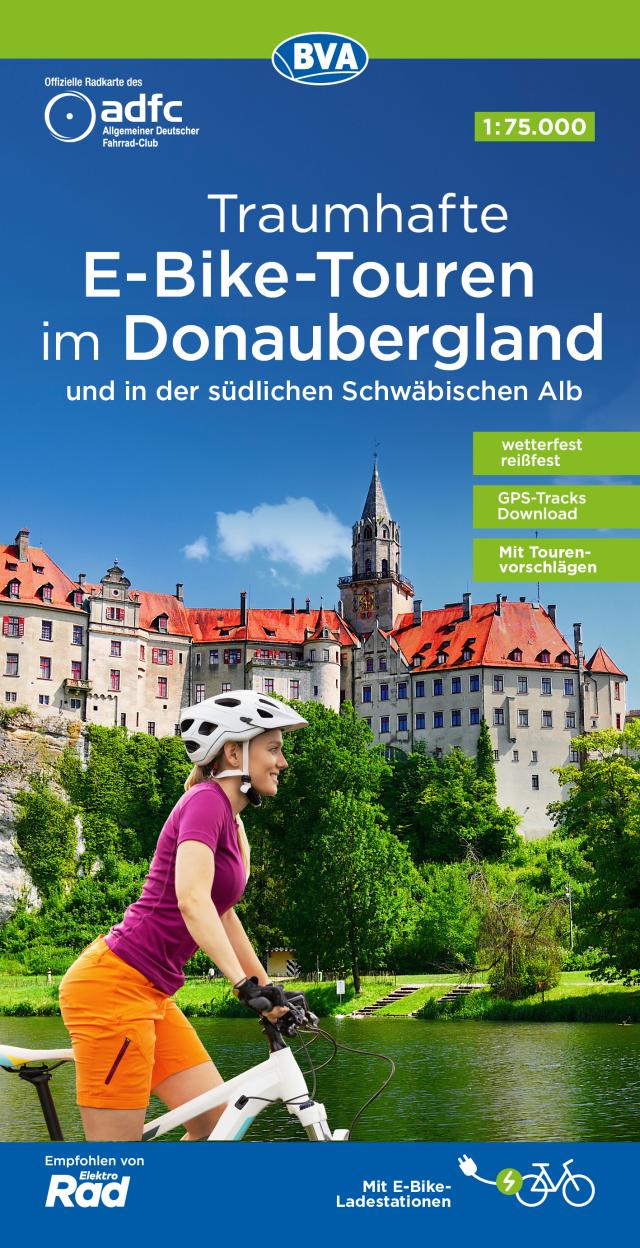 ADFC-Regionalkarte Traumhafte E-Bike-Touren im Donaubergland, 1:75.000, mit Tagestourenvorschlägen, reiß- und wetterfest, GPS-Tracks Download