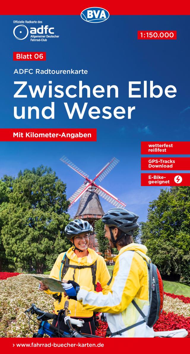 ADFC-Radtourenkarte 6 Zwischen Elbe und Weser 1:150.000, reiß- und wetterfest, E-Bike geeignet, GPS-Tracks Download, mit Bett+Bike-Symbolen, mit Kilometer-Angaben