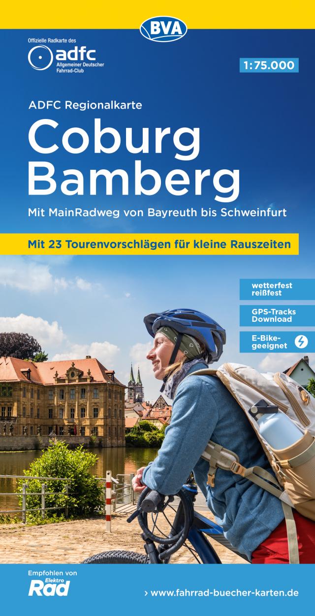 ADFC-Regionalkarte Coburg Bamberg, 1:75.000, mit Tagestourenvorschlägen, reiß- und wetterfest, E-Bike-geeignet, GPS-Tracks Download