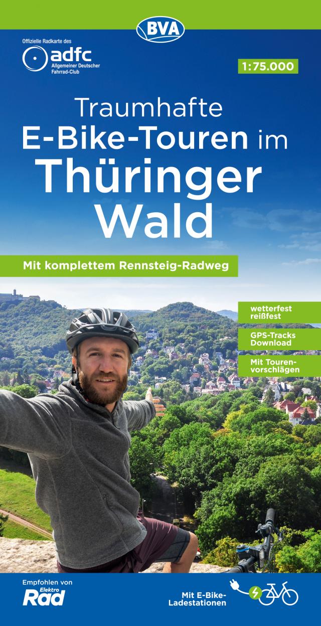 ADFC Traumhafte E-Bike-Touren im Thüringer Wald, 1:75.000, mit Tagestourenvorschlägen, reiß- und wetterfest, GPS-Tracks-Download