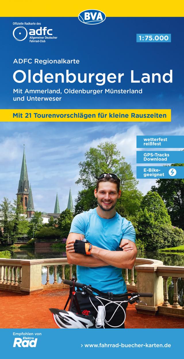 ADFC-Regionalkarte Oldenburger Land, 1:75.000, mit Tagestourenvorschlägen, mit Knotenpunkten, reiß- und wetterfest, E-Bike-geeignet, GPS-Tracks Download