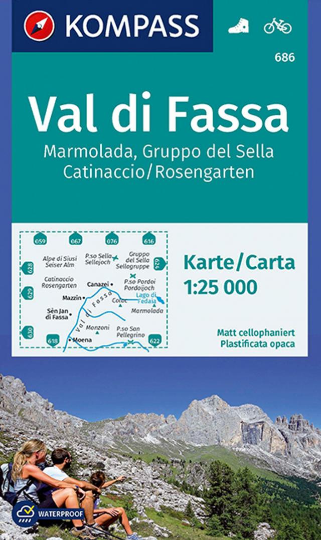 KOMPASS Wanderkarte 686 Val di Fassa, Marmolada, Gruppo del Sella, Catinaccio/Rosengarten 1:25.000