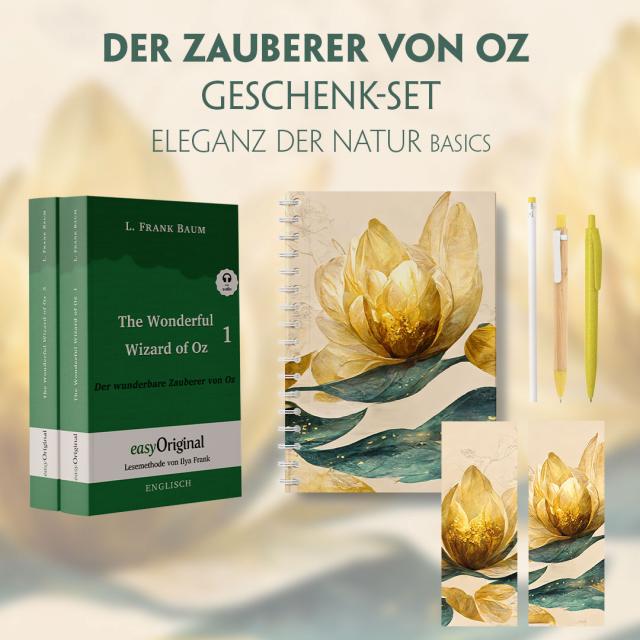 Der Zauberer von Oz Geschenkset - 2 Bücher (mit Audio-Online) + Eleganz der Natur Schreibset Basics