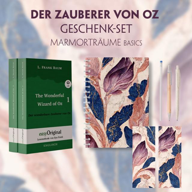 Der Zauberer von Oz Geschenkset - 2 Bücher (mit Audio-Online) + Marmorträume Schreibset Basics