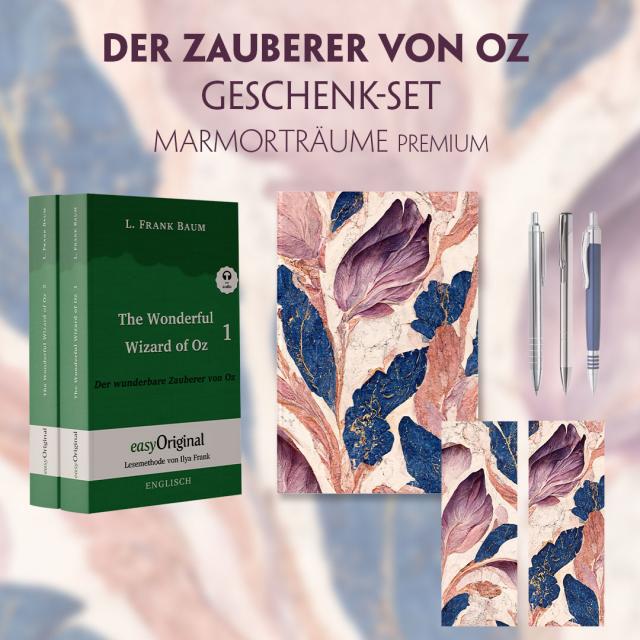 Der Zauberer von Oz Geschenkset - 2 Bücher (mit Audio-Online) + Marmorträume Schreibset Premium