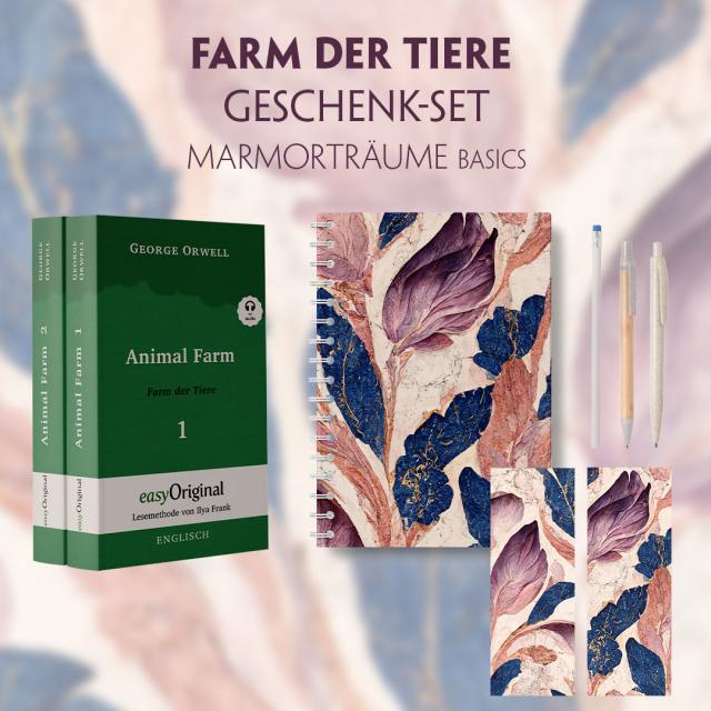 Farm der Tiere Geschenkset - 2 Teile (Buch + Audio-Online) + Marmorträume Schreibset Basics
