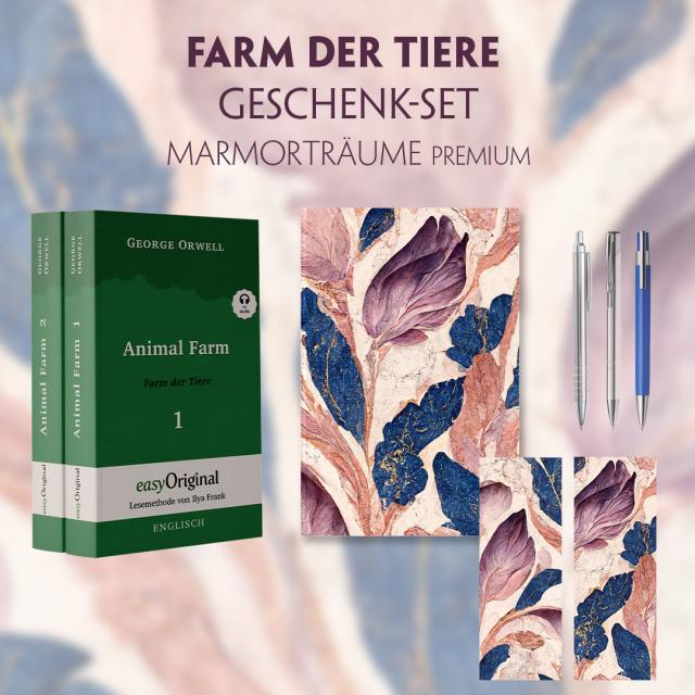 Farm der Tiere Geschenkset - 2 Teile (Buch + Audio-Online) + Marmorträume Schreibset Premium