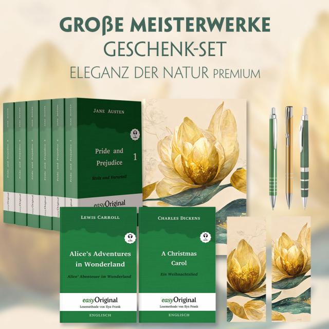 Große Meisterwerke Geschenkset - 8 Bücher (Hardcover+ Audio-Online) + Eleganz der Natur Schreibset Premium