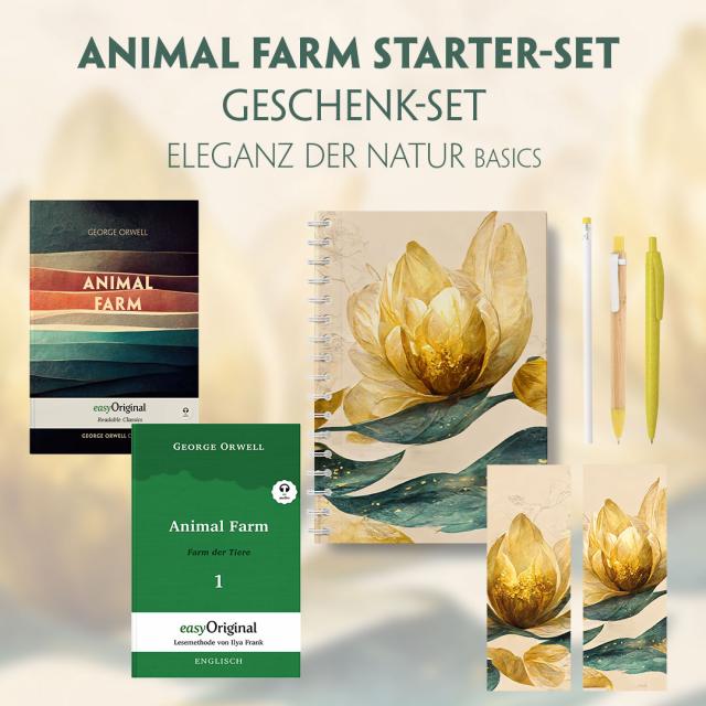 Animal Farm Starter-Paket Geschenkset 2 Bücher (mit Audio-Online) + Eleganz der Natur Schreibset Basics
