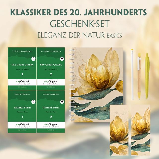 Klassiker des 20. Jahrhunderts Geschenkset - 4 Bücher (mit Audio-Online) + Eleganz der Natur Schreibset Basics