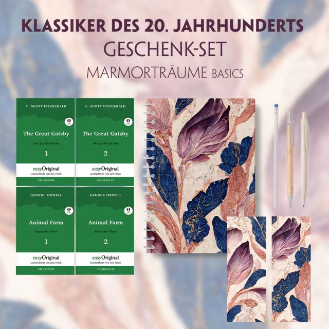 Klassiker des 20. Jahrhunderts Geschenkset - 4 Bücher (mit Audio-Online) + Marmorträume Schreibset Basics