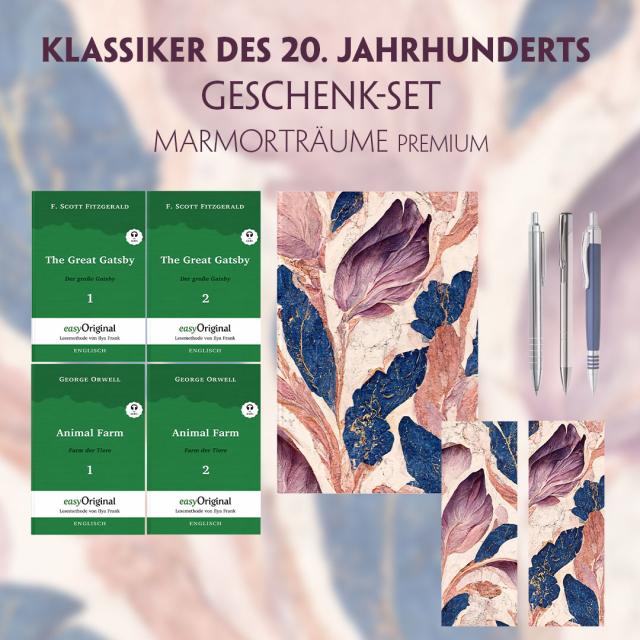 Klassiker des 20. Jahrhunderts Geschenkset - 4 Bücher (mit Audio-Online) + Marmorträume Schreibset Premium