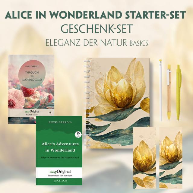 Alice im Wunderland Starter-Paket Geschenkset - 2 Bücher (mit Audio-Online) + Eleganz der Natur Schreibset Basics