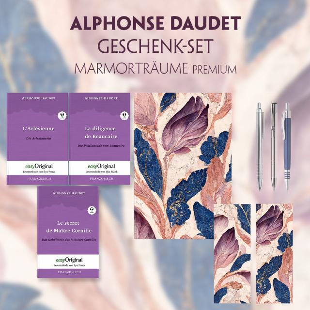 Alphonse Daudet Geschenkset - 3 Bücher (mit Audio-Online) + Marmorträume Schreibset Premium
