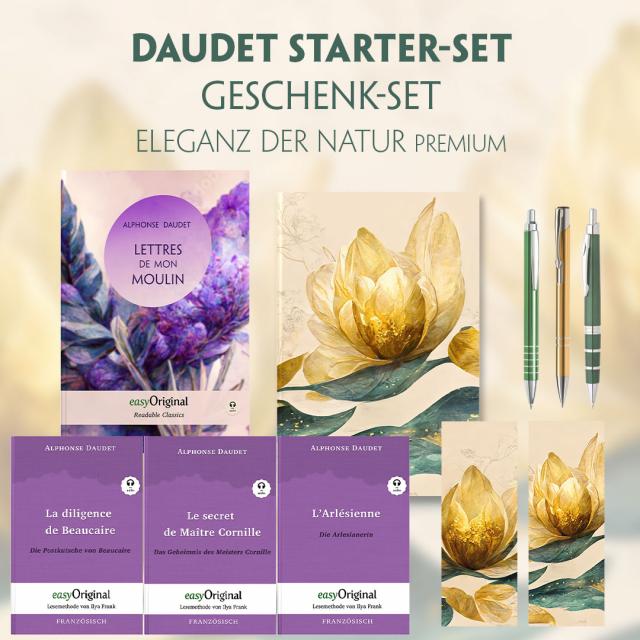 Alphonse Daudet Starter-Paket Geschenkset - 4 Bücher (mit Audio-Online) + Eleganz der Natur Schreibset Premium