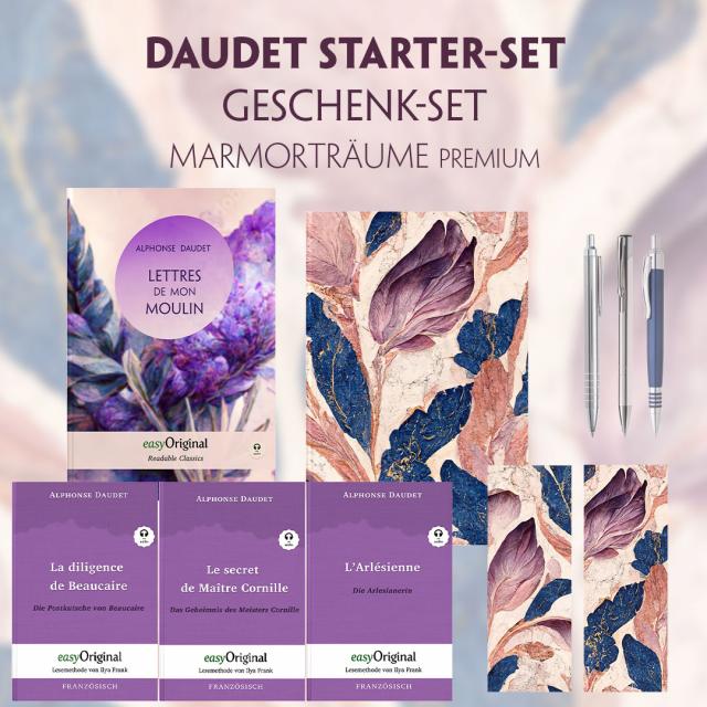 Alphonse Daudet Starter-Paket Geschenkset - 4 Bücher (mit Audio-Online) + Marmorträume Schreibset Premium