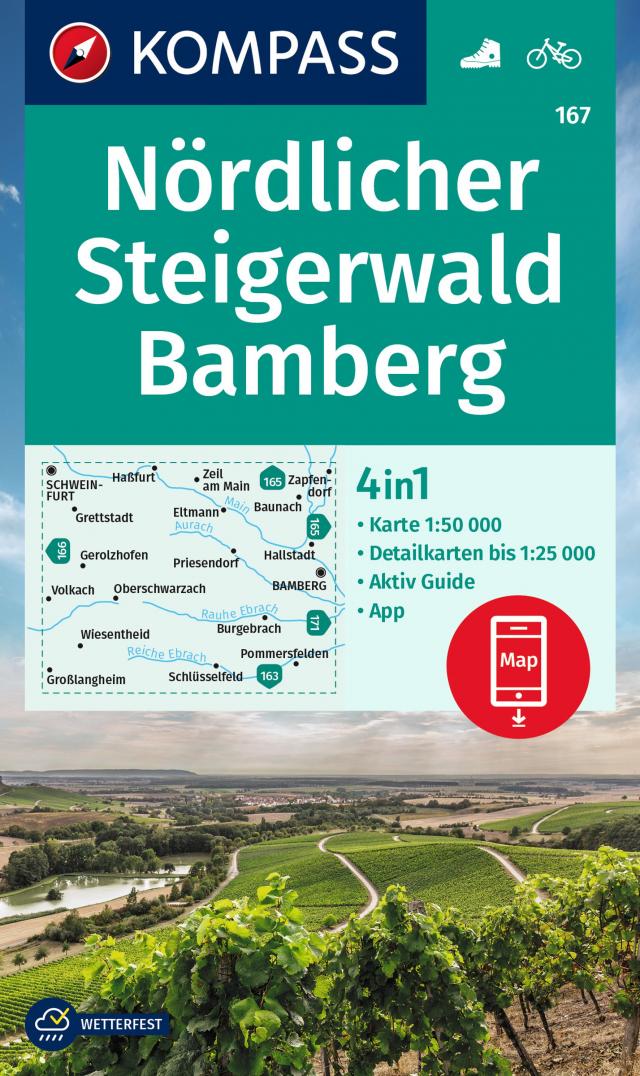 KOMPASS Wanderkarte 167 Nördlicher Steigerwald, Bamberg 1:50.000