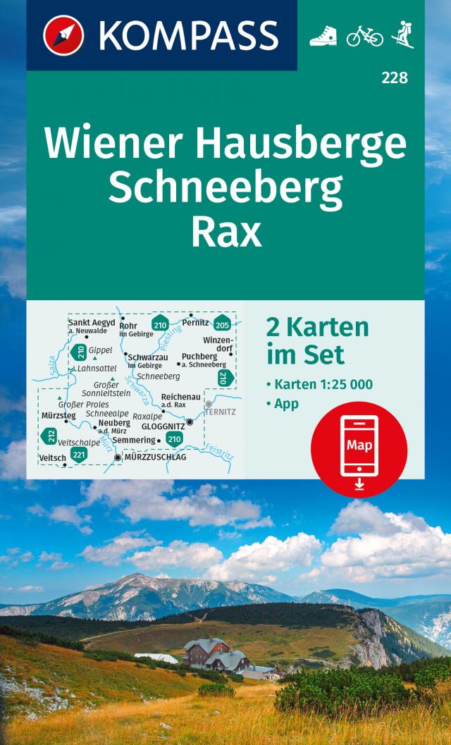 KOMPASS Wanderkarten-Set 228 Wiener Hausberge, Schneeberg, Rax (2 Karten) 1:25.000