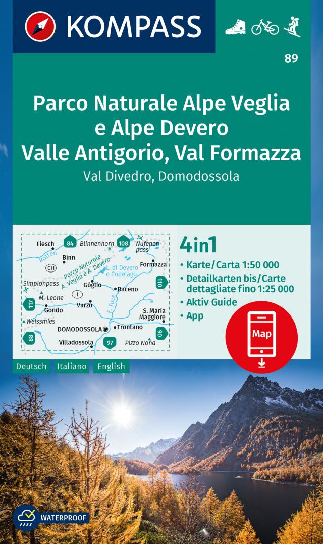 KOMPASS Wanderkarte 89 Parco Naturale Alpe Veglia e Alpe Devero, Valle Antigorio, Val Formazza, Val Divedro, Domodossola 1:50.000