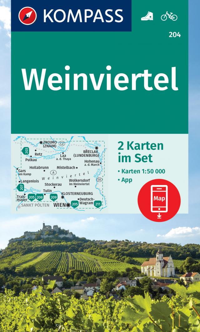 KOMPASS Wanderkarten-Set 204 Weinviertel (2 Karten) 1:50.000