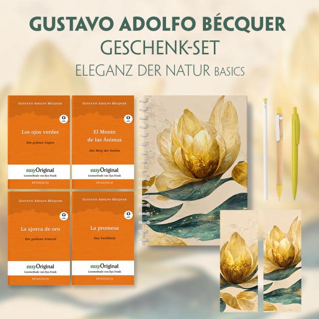 Gustavo Adolfo Bécquer Geschenkset - 4 Bücher (mit Audio-Online) + Eleganz der Natur Schreibset Basics