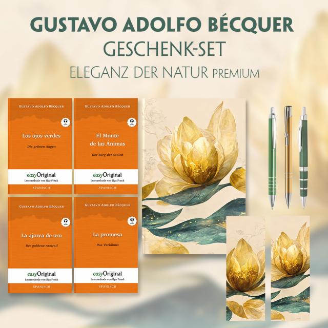 Gustavo Adolfo Bécquer Geschenkset - 4 Bücher (mit Audio-Online) + Eleganz der Natur Schreibset Premium