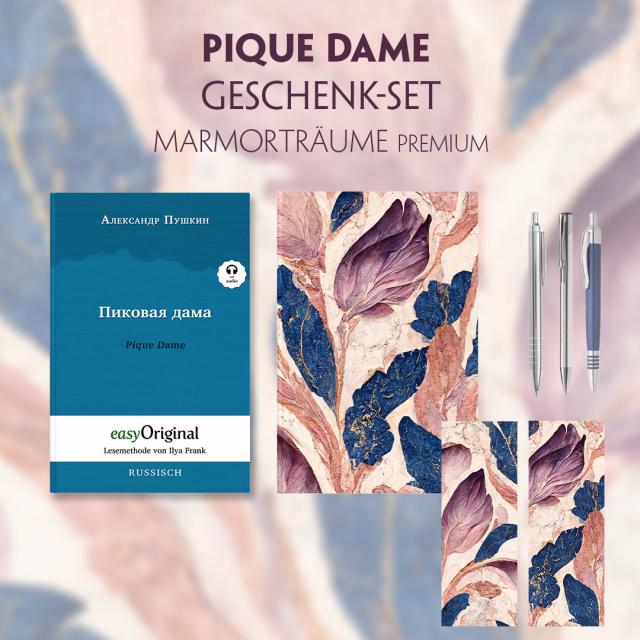 Pique Dame Geschenkset (Buch mit Audio-Online) + Marmorträume Schreibset Premium