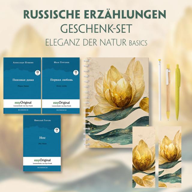 Russische Erzählungen Geschenkset - 3 Bücher (mit Audio-Online) + Eleganz der Natur Schreibset Basics