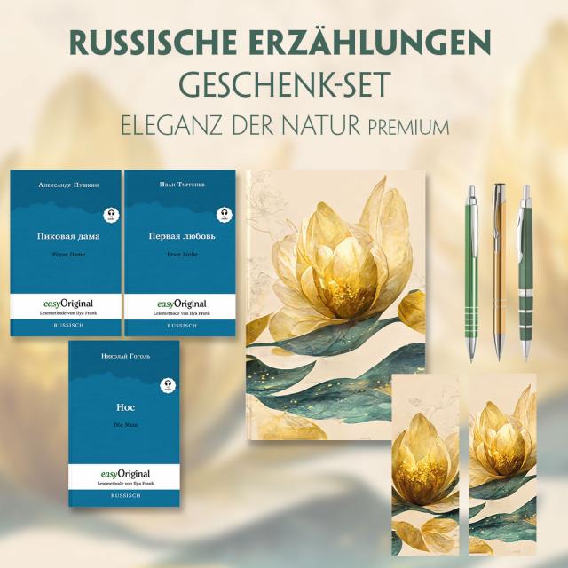 Russische Erzählungen Geschenkset - 3 Bücher (mit Audio-Online) + Eleganz der Natur Schreibset Premium