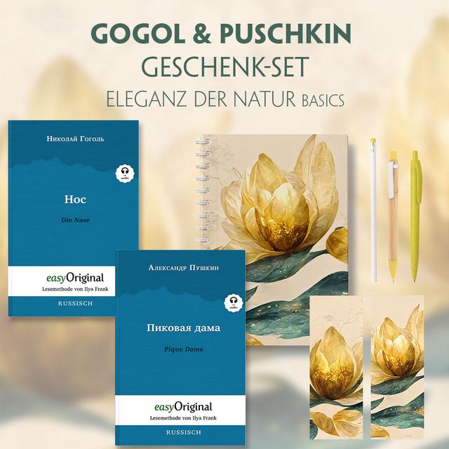 Gogol & Puschkin Geschenkset - 2 Bücher (mit Audio-Online) + Eleganz der Natur Schreibset Basics