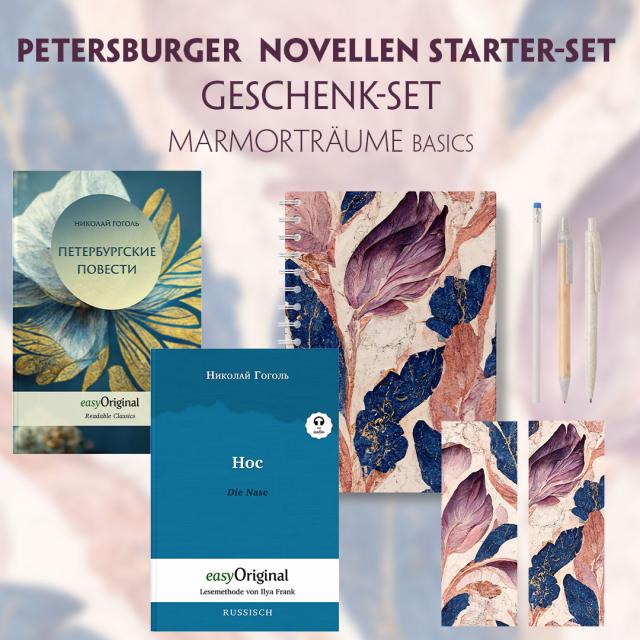 Petersburger Novellen Starter-Paket Geschenkset - 2 Bücher (mit Audio-Online) + Marmorträume Schreibset Basics