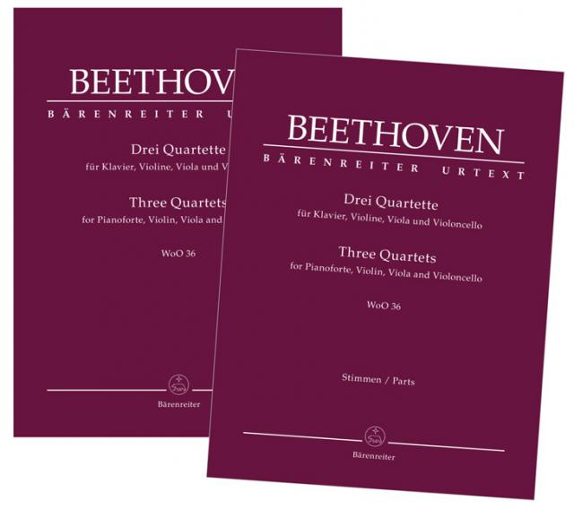 Drei Quartette für Klavier, Violine, Viola und Violoncello WoO 36, Spielpartitur, Stimmensatz, Urtextausgabe, Sammelband