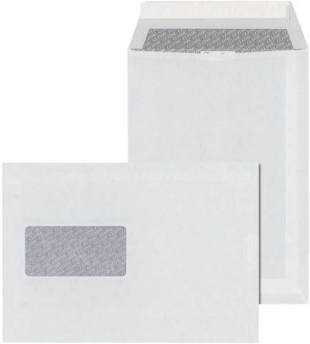 Fenstertasche holzfrei weiß|ÖKI C5T-ÖF/CLA90F Abz.str.|43354, 162.229mm, weiß, mit|Innendruck grau, Fenster links