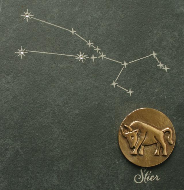 Stier|Sternzeichen auf Schieferplatte mit Bronzeplakette