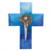 Kreuz mit Korpus, farbig bedruckt, mit Korpus aus Bronze, 18cm