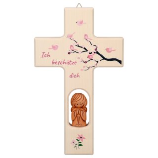 Kinderkreuz mit Tonengel Lebensbaum rosa